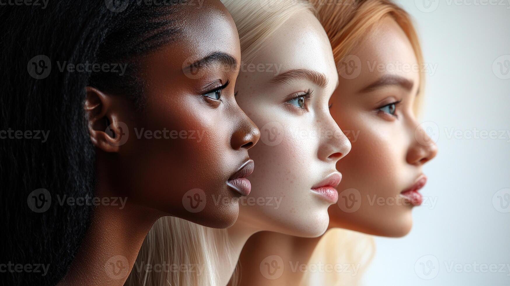 Three women showcase unique features and beauty, highlighting diversity in harmony photo