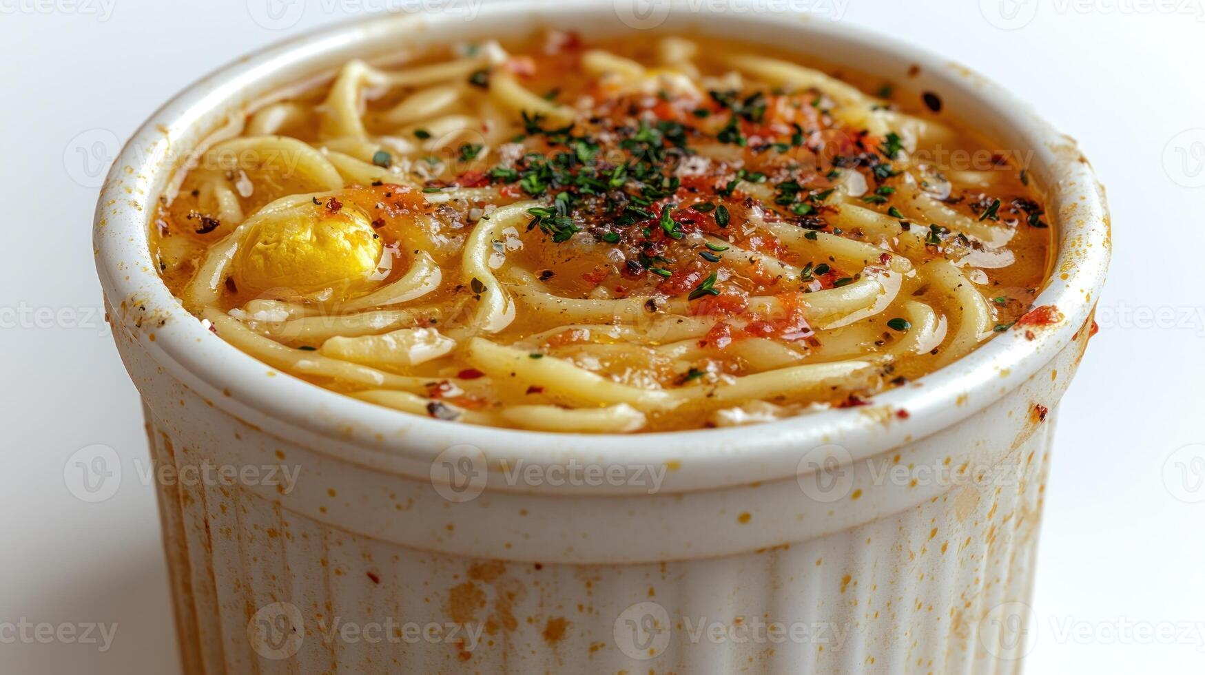 A warm bowl filled with flavorful noodles and spices delights the senses photo