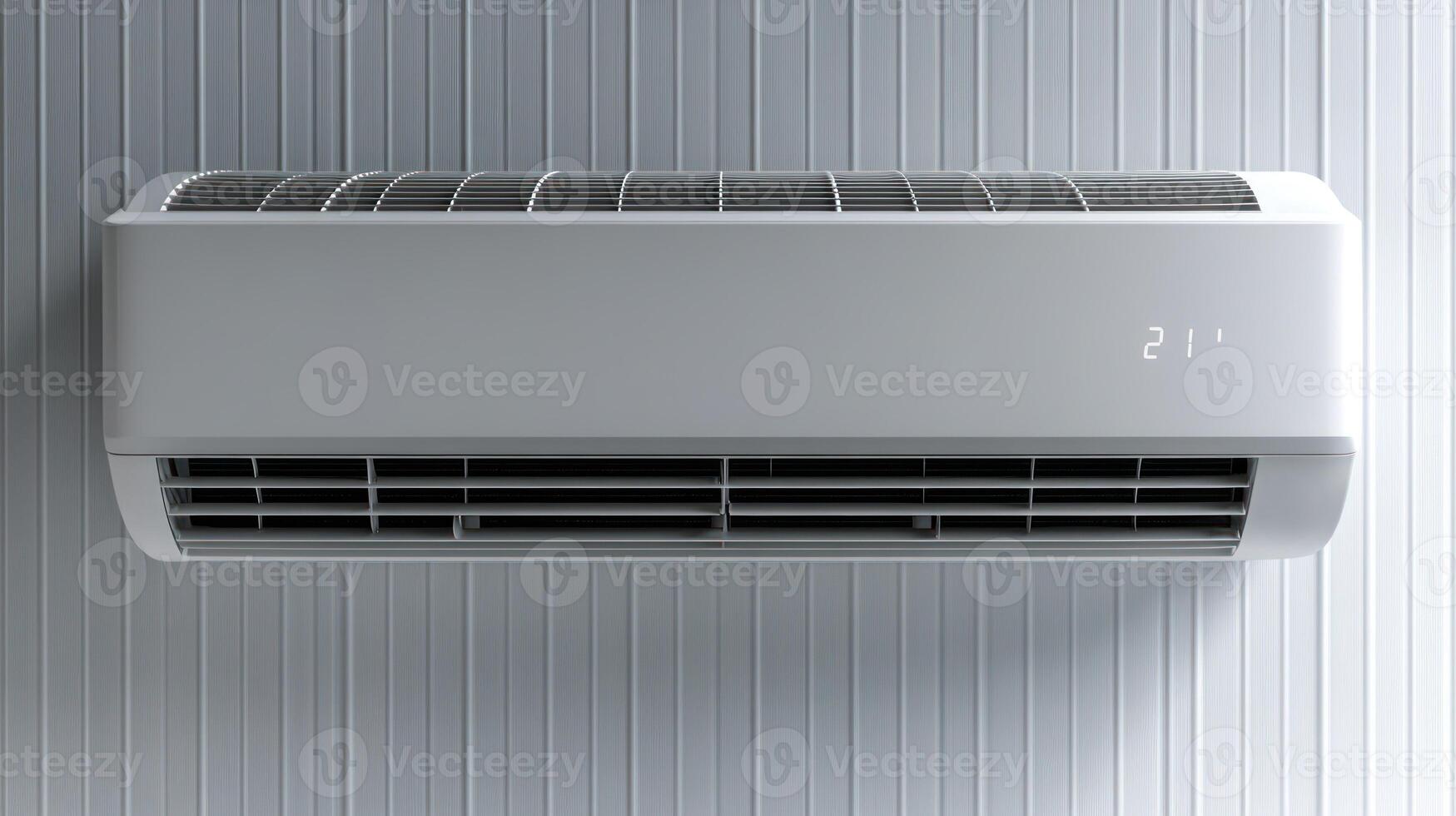 A sleek air conditioning unit offers a refreshing temperature along a modern wall photo