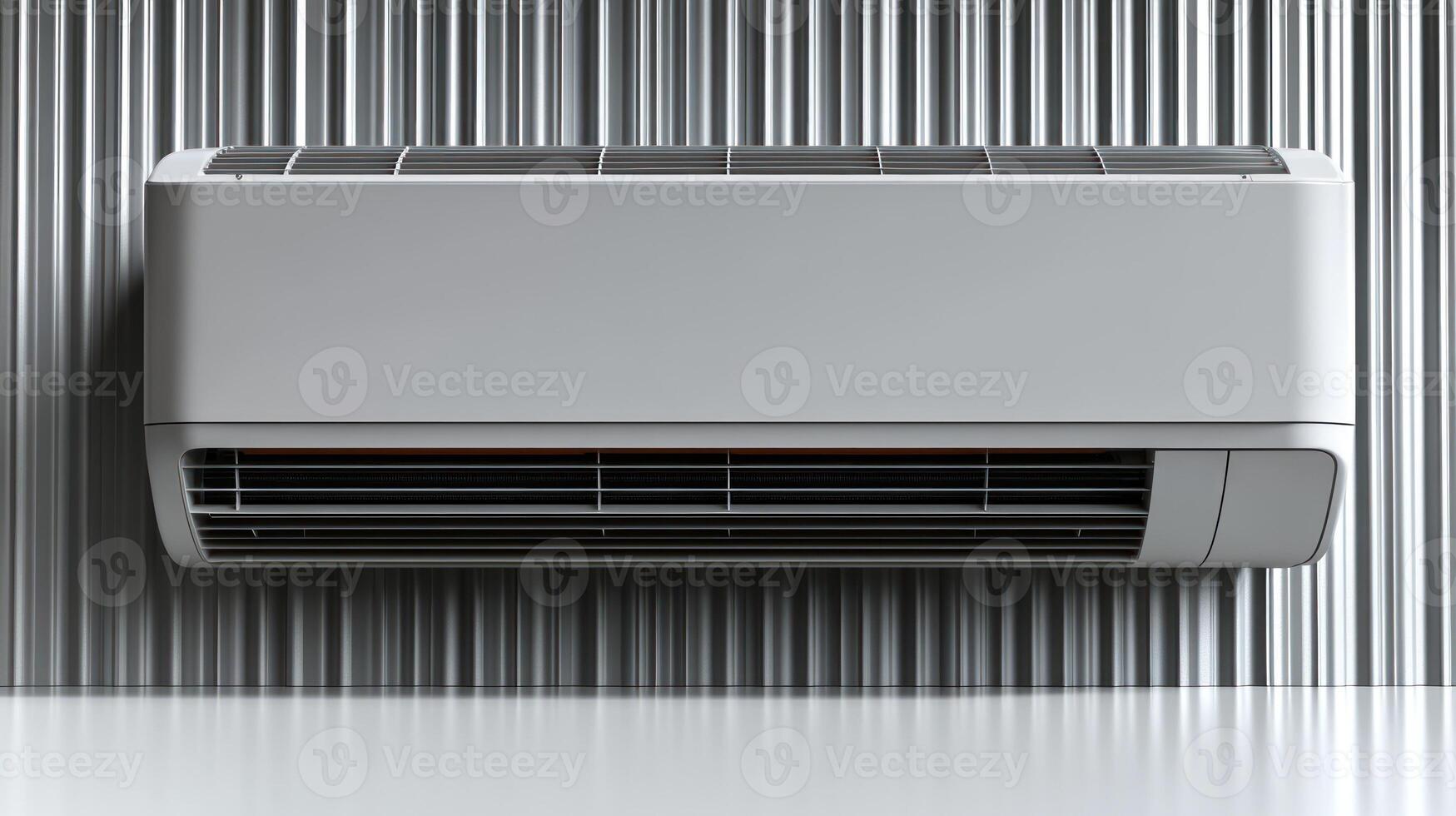 A sleek air conditioning unit is mounted on a textured wall, cooling the room effectively photo