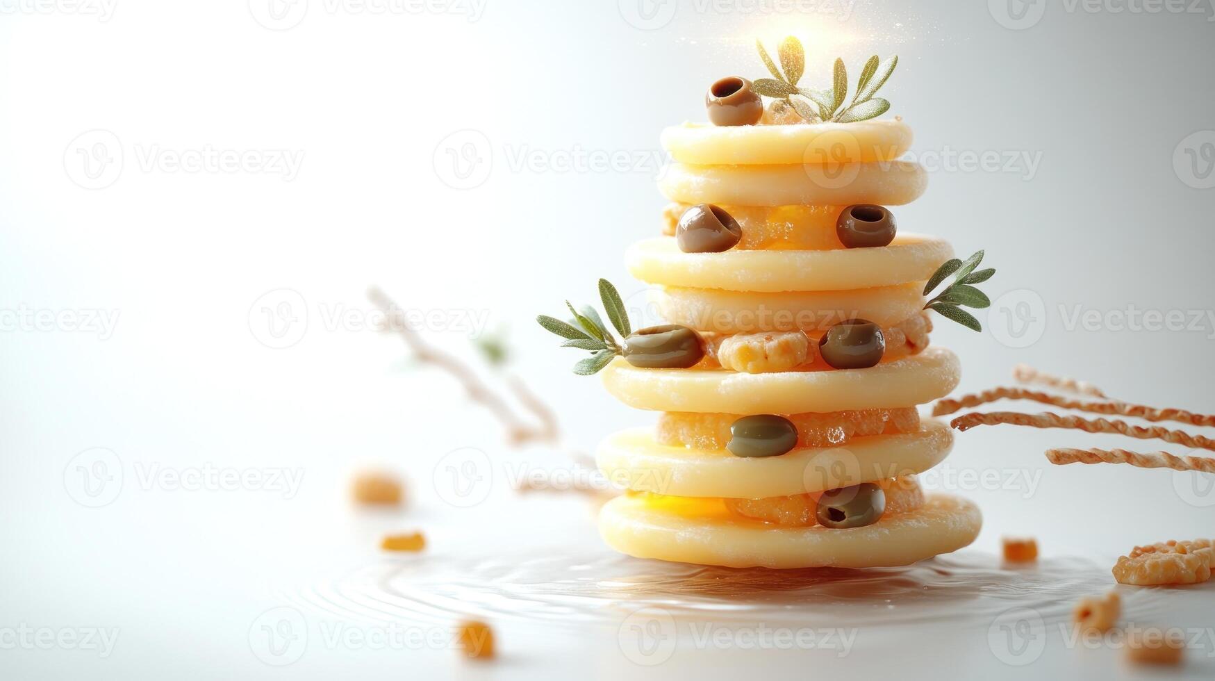 A charming stack of sliced fruits and herbs creates an artistic culinary display photo