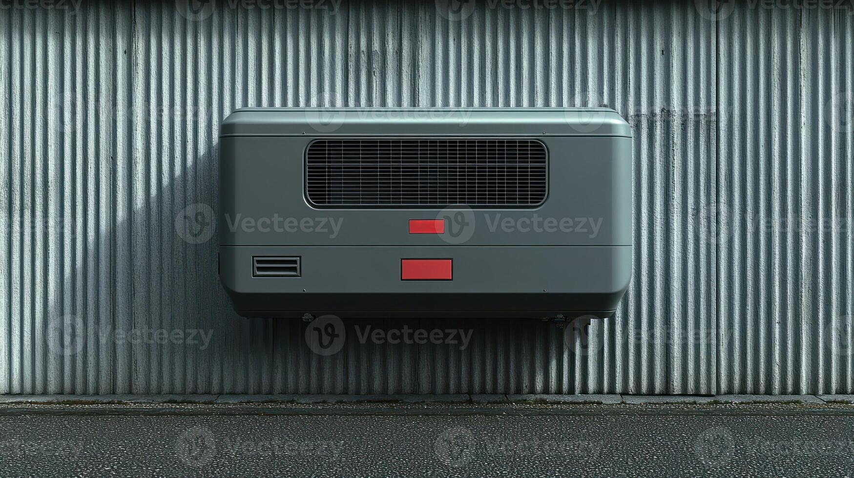 A modern air conditioning unit stands out against a textured metal backdrop photo