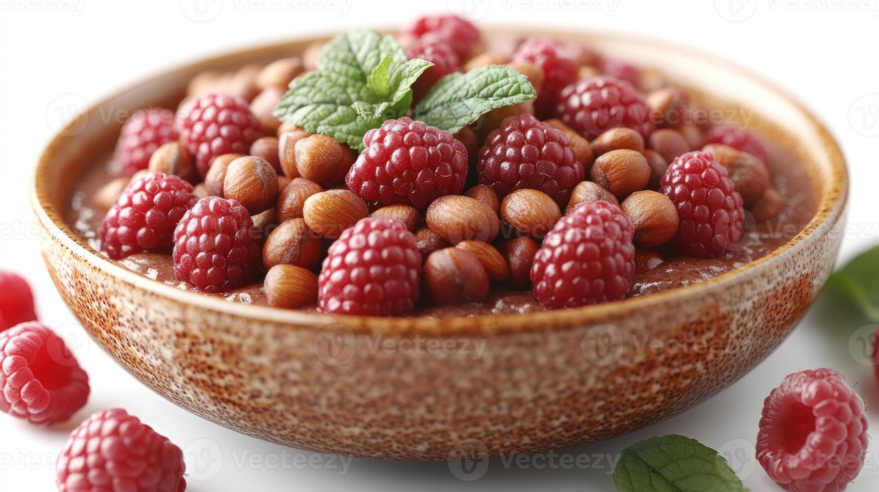 Delicious raspberries combined with roasted hazelnuts create a refreshing treat photo