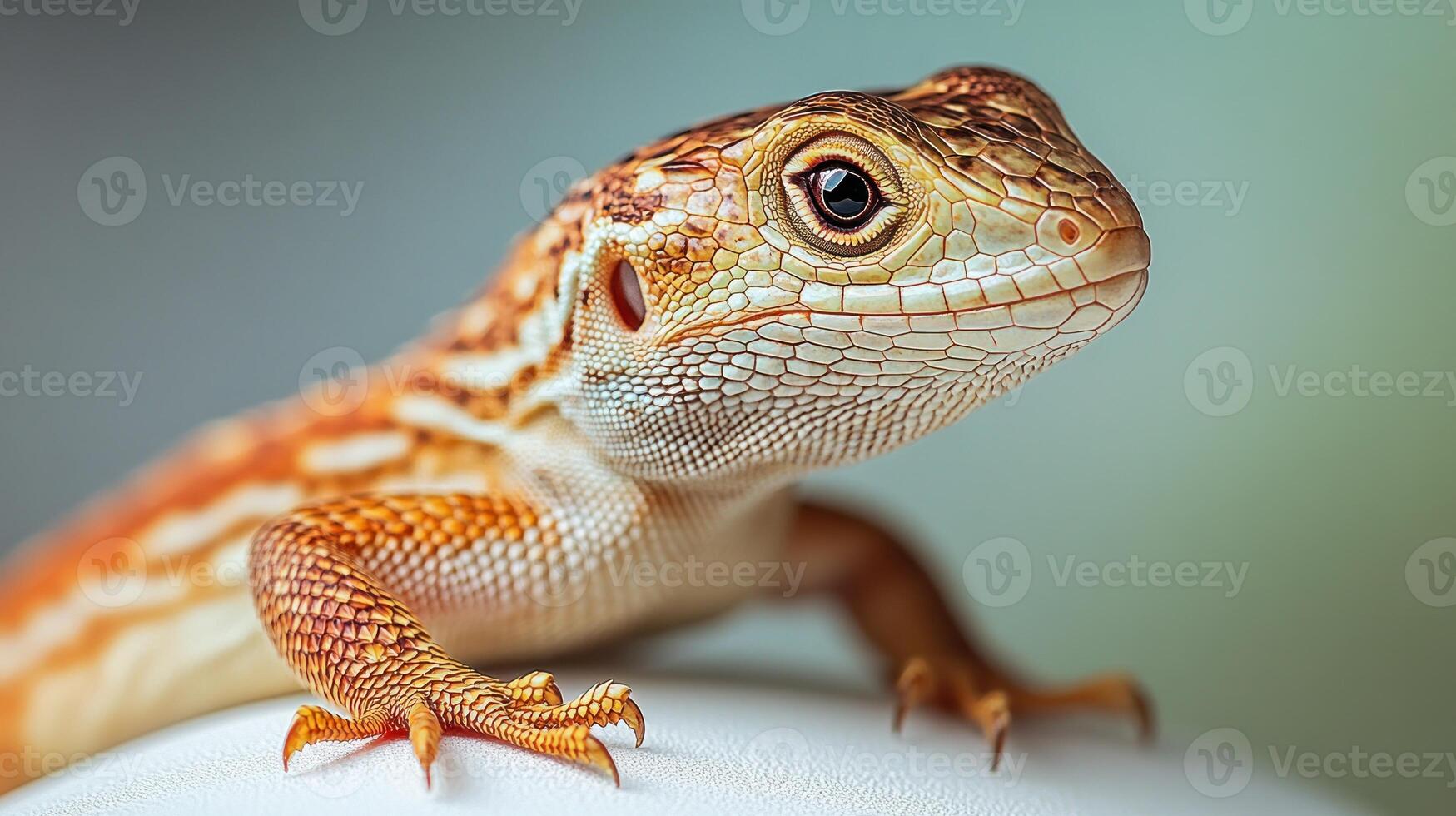 A vibrant lizard explores its surroundings, showcasing intricate patterns in warm light photo