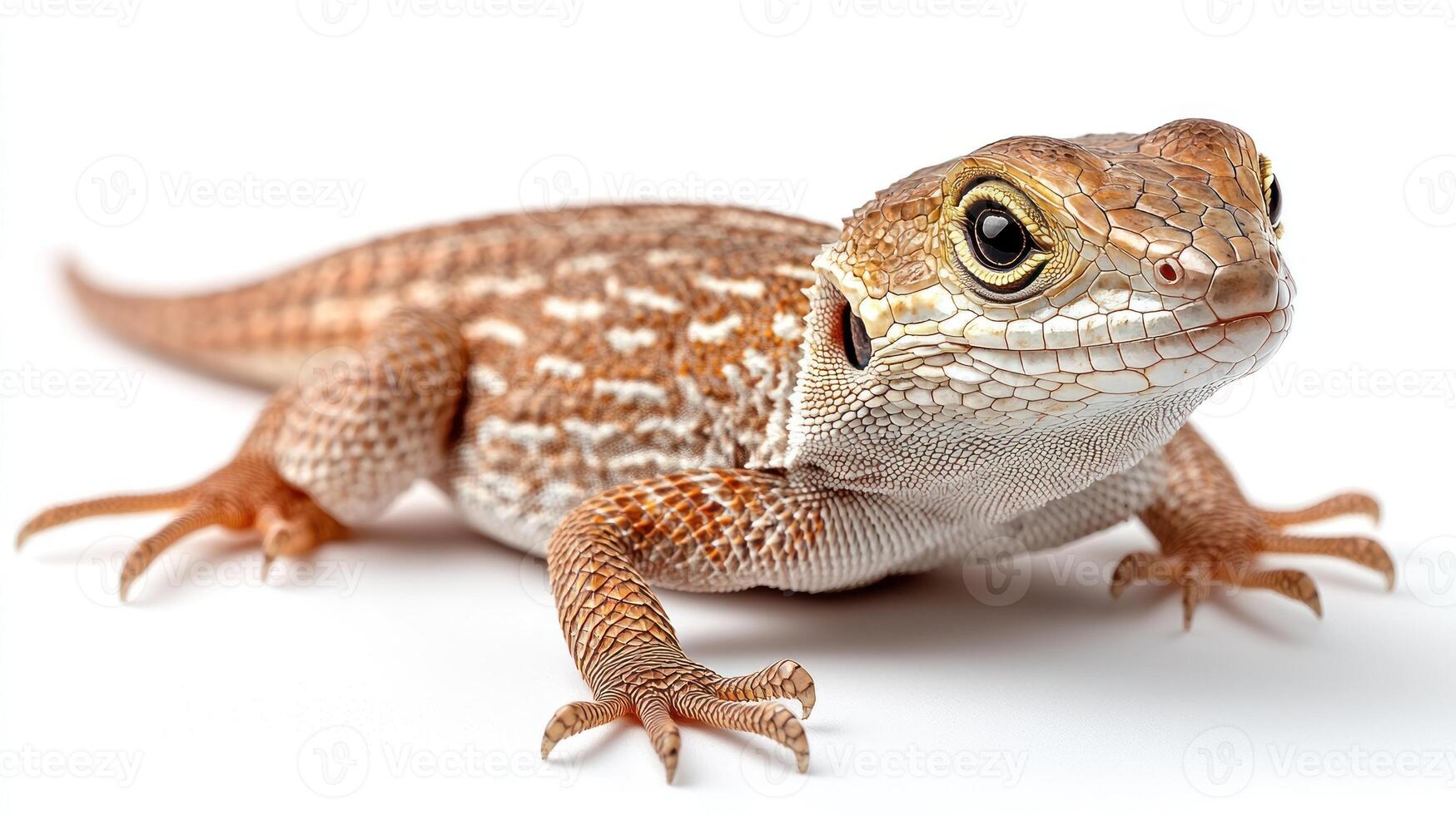 A close-up view reveals a lizard displaying its striking colors and unique patterns photo