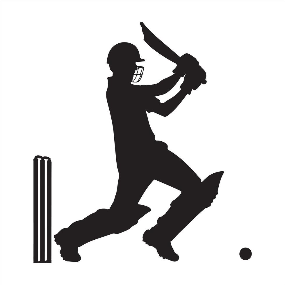 Black Cricket player black silhouette on white background vector