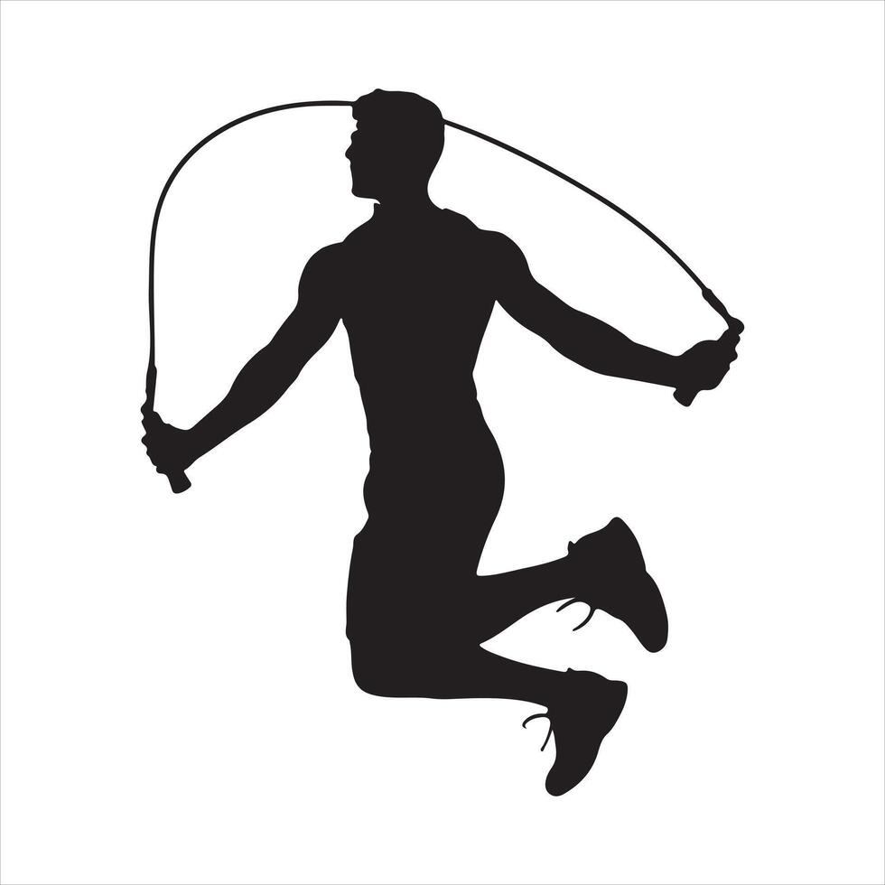 Jump Rope Athlete black silhouette on white background vector