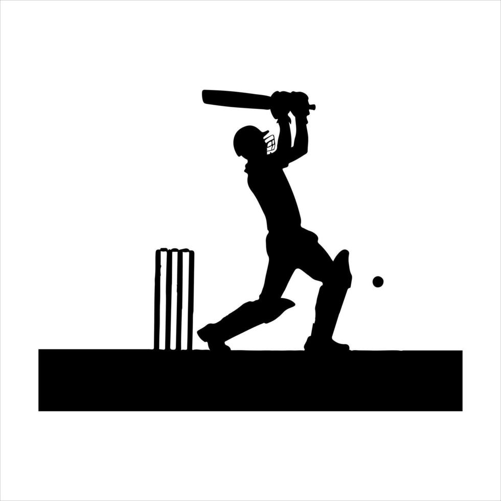 Black Cricket player silhouette on white background vector