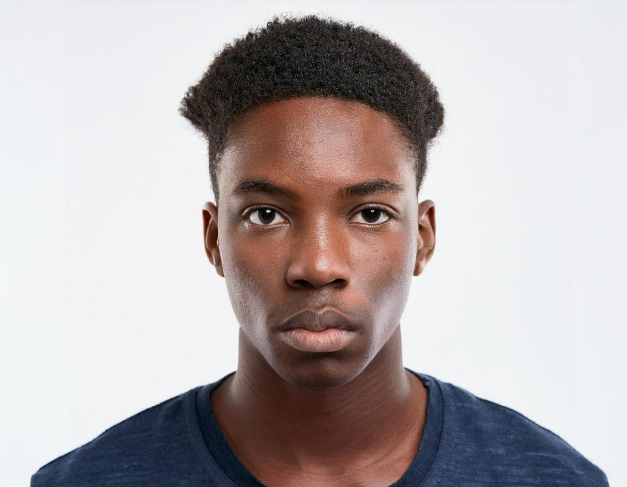 Portrait of African Teenager with Defined Defined Defined Full Natural Curls on White Background photo