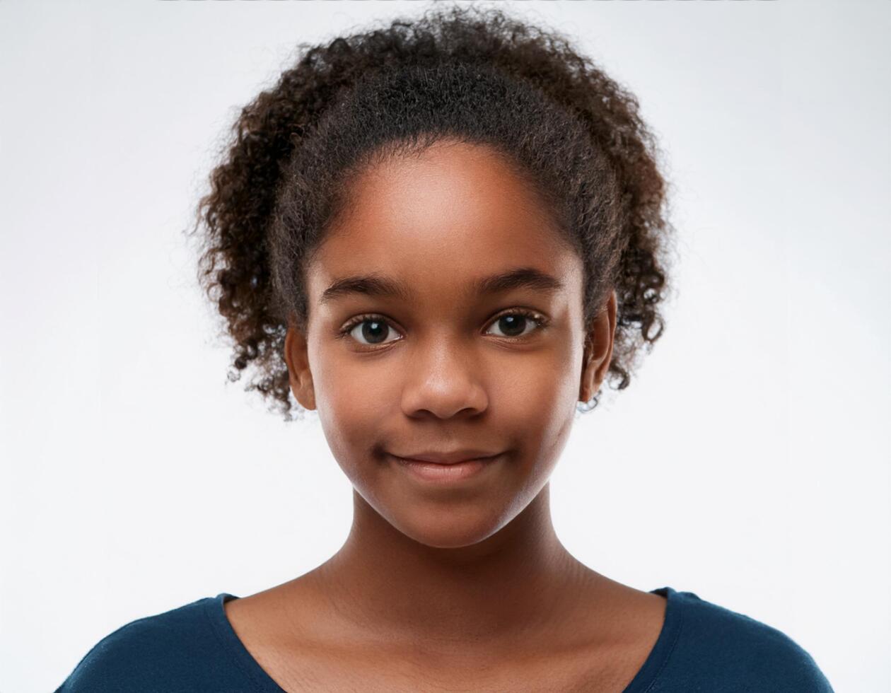 Portrait of African Teenager with Side Part and Clear Skin on White Background photo