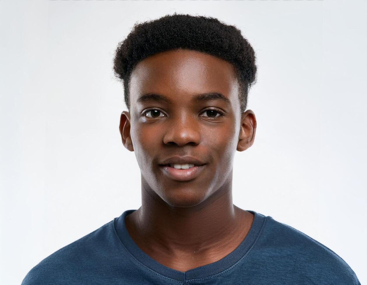 Studio Portrait of African Teenager with Puffed Hairstyle on White Background photo