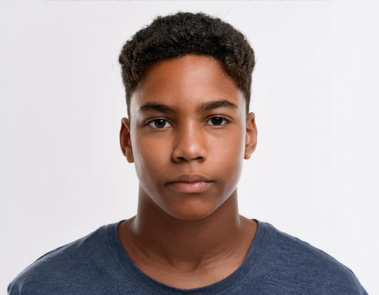 Portrait of African Teenager with Defined Waves and Clear Skin on White Background photo