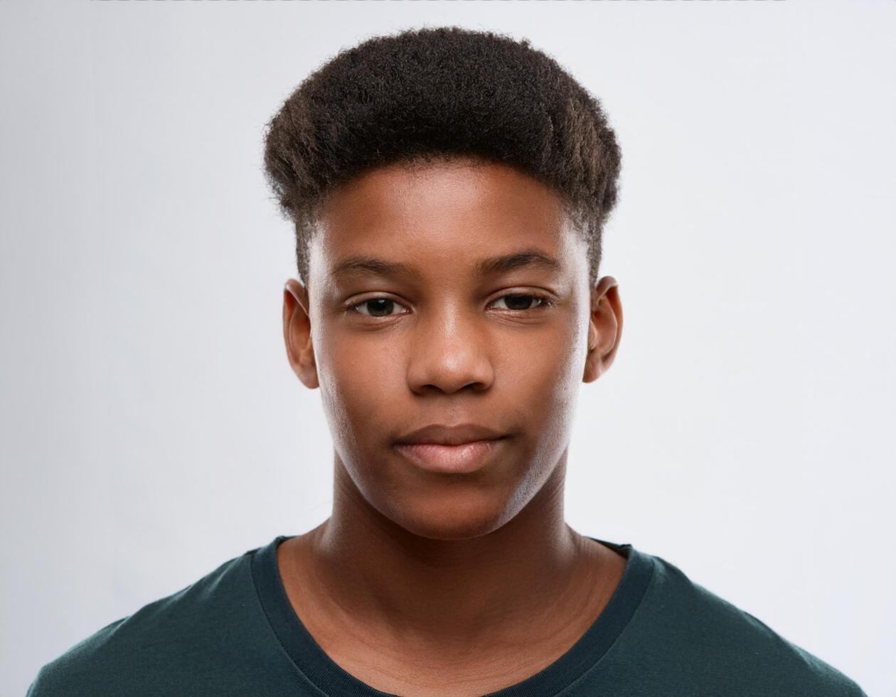 Studio Portrait of African Teenager with Long Braids and Expression on White Background photo