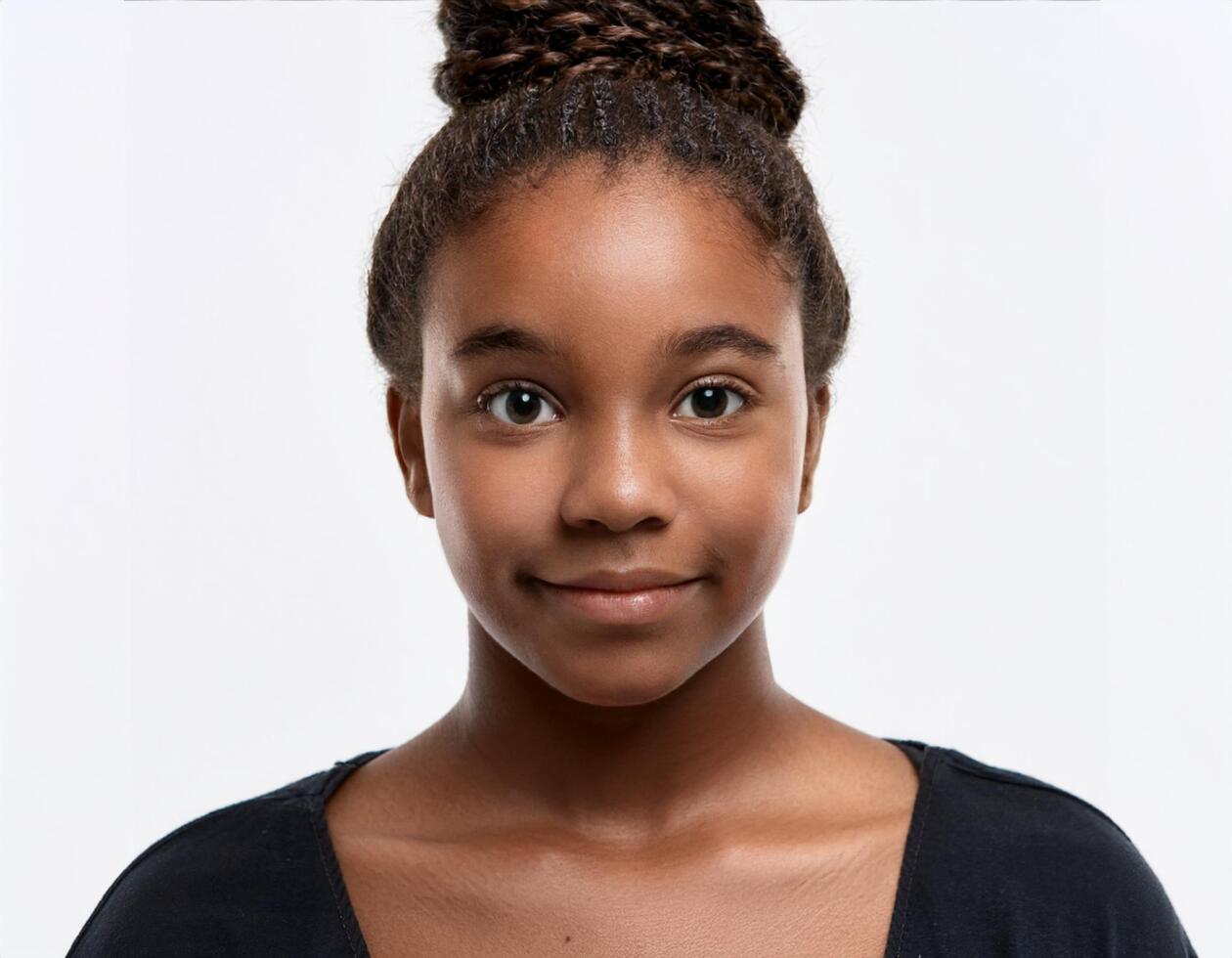 Studio Portrait of African Teenager with Relaxed Curls on White Background photo
