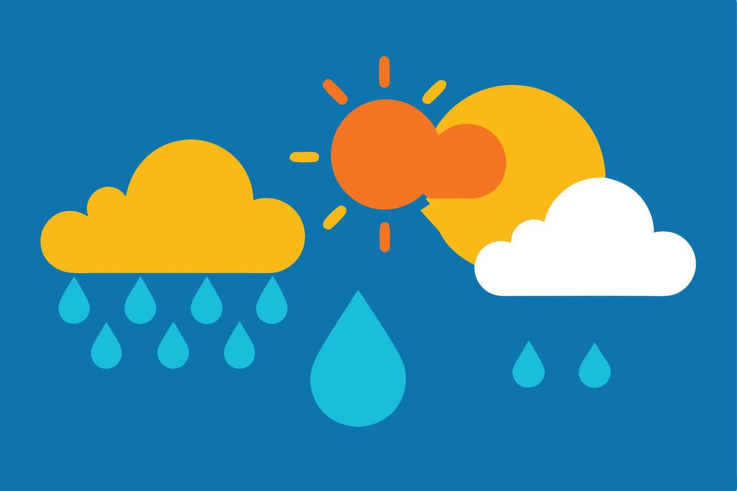 Sunny Day, Rainy Clouds, Weather Icons, Water Drops, Climate Change vector
