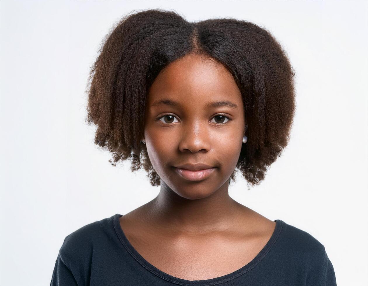 Studio Portrait of African Teenager with Soft and Natural Curls on White Background photo