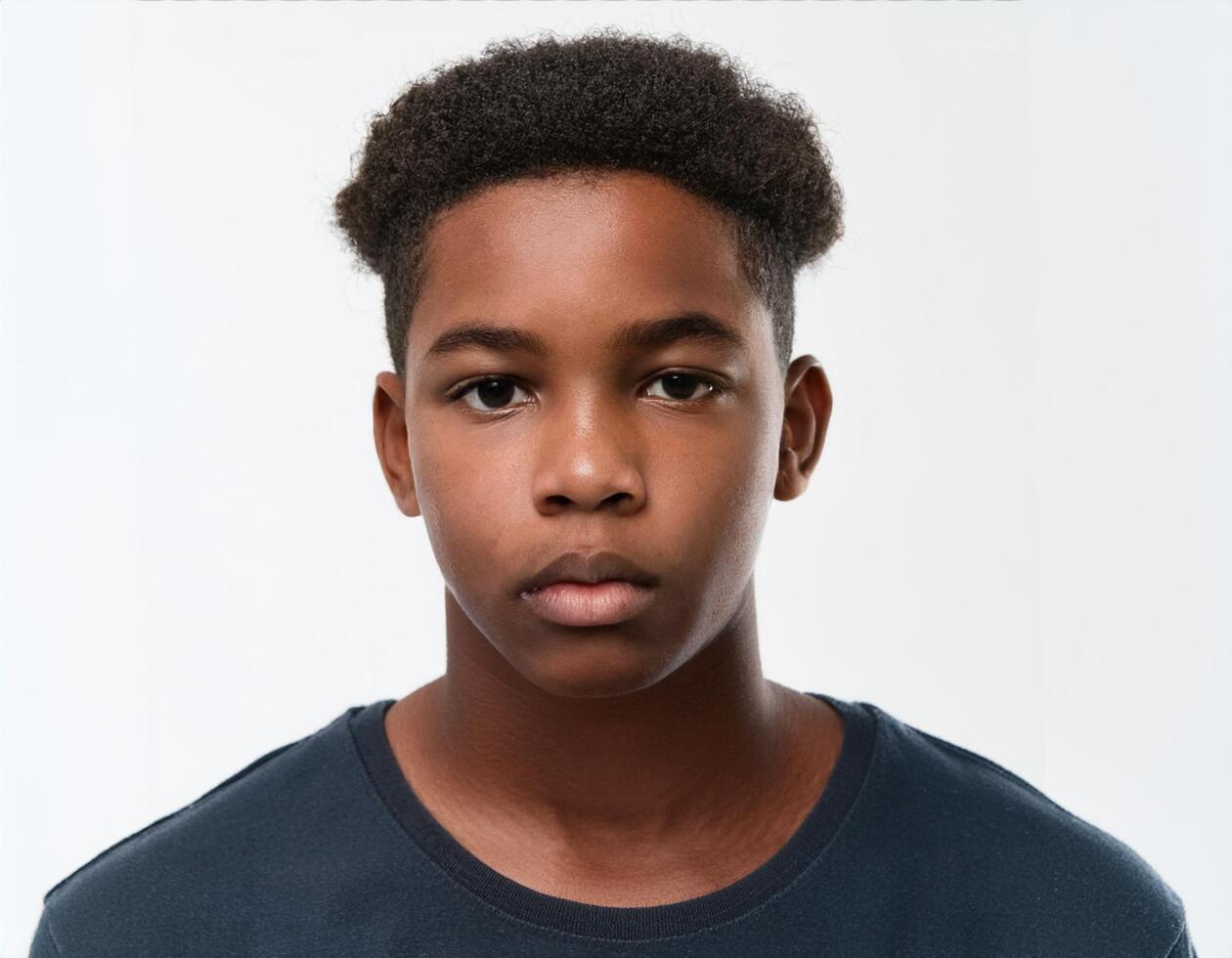 Studio Portrait of African Teenager with Natural Braids and Expression on White Background photo