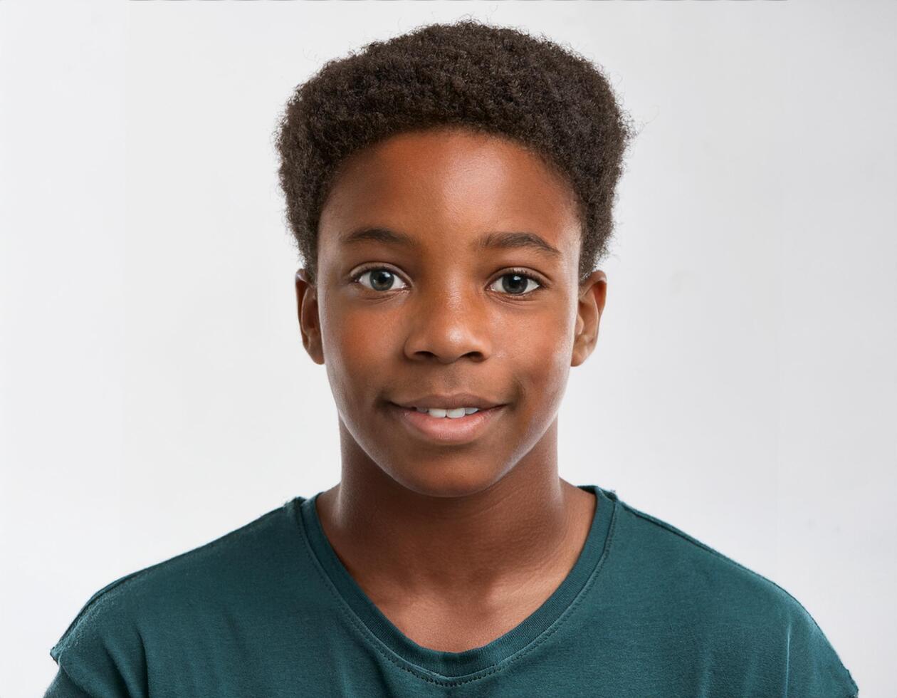 Portrait of African Teenager with Smooth Curls on White Background photo