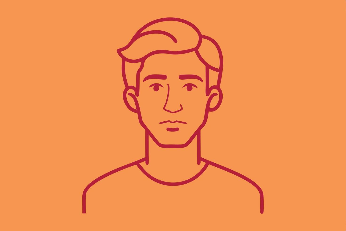 Simple Line Art Portrait Young Man, Serious Expression, Minimalist Design vector