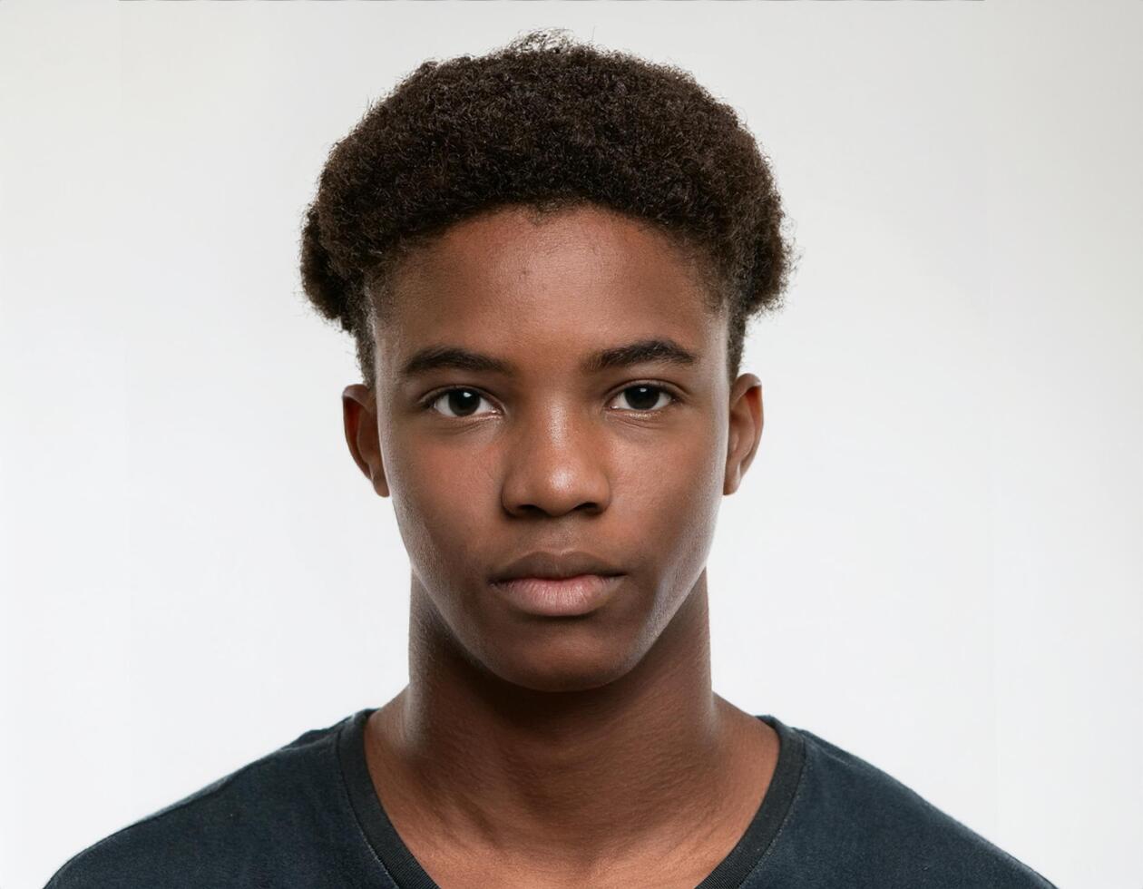 Portrait of African Teenager with Soft Braids and Expression on White Background photo