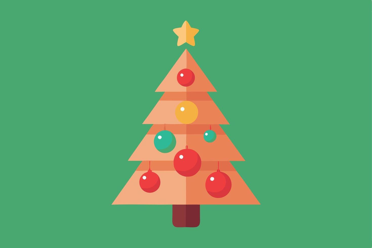 Simple Flat Design Christmas Tree with Ornaments and Star vector