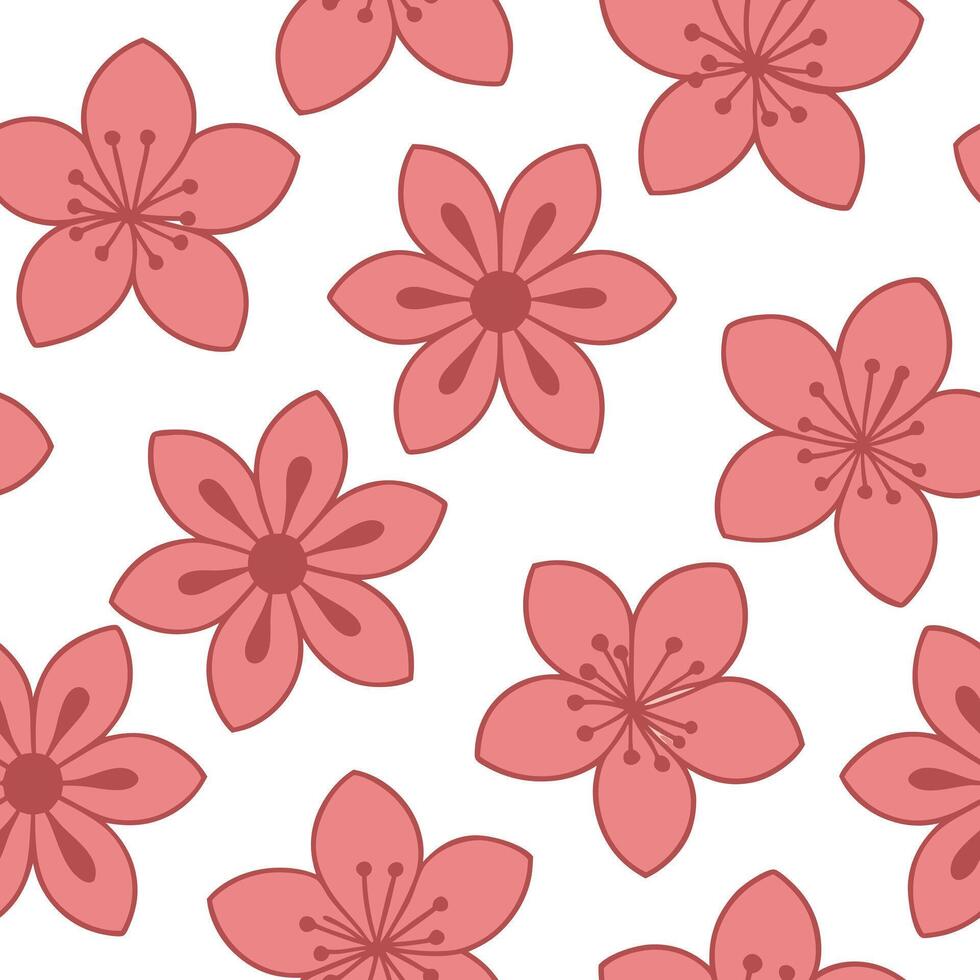 Pink Cherry Blossom Flower Seamless Pattern Design vector
