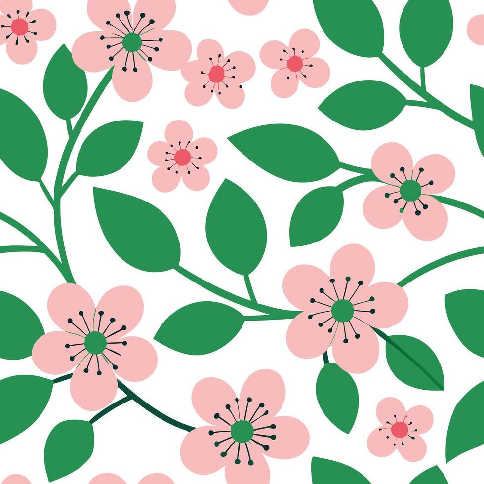 Pink Flower Branch Seamless Pattern Spring Blossom Design vector