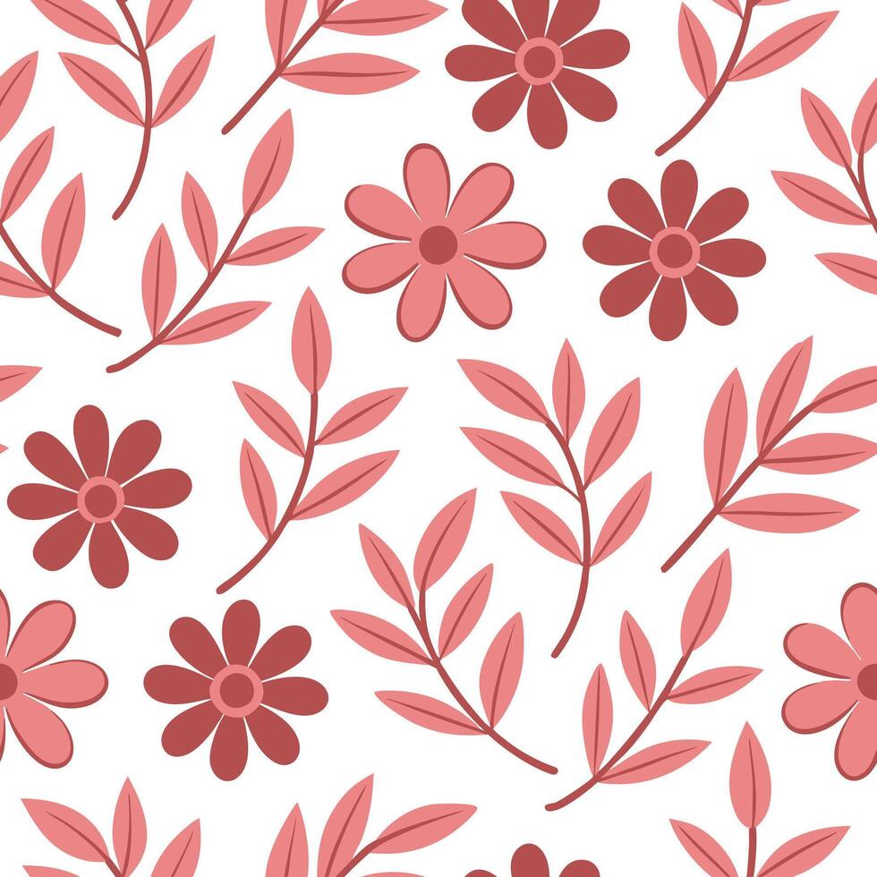 Seamless Pink Flower and Leaf Pattern Design Background vector