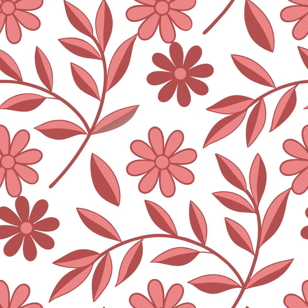 Red Floral Seamless Pattern Flowers, Leaves, and Branches Design vector