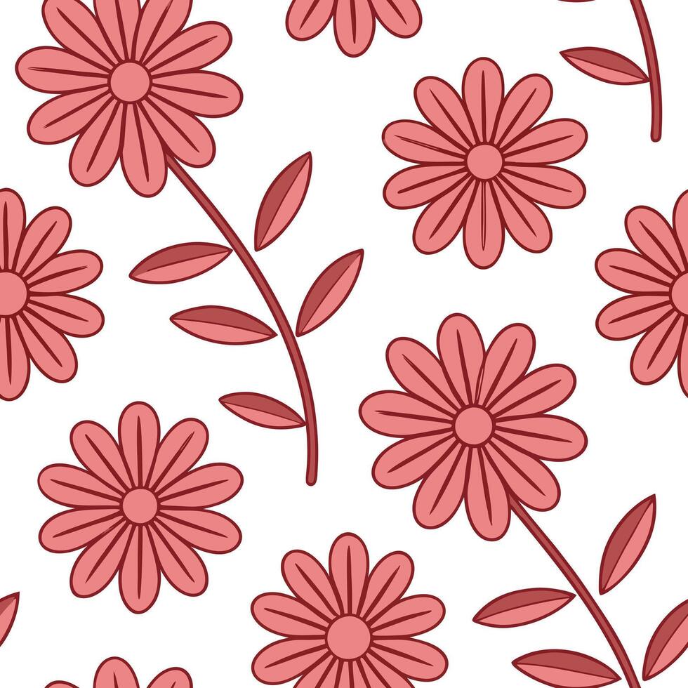 Pink Floral Seamless Pattern Flowers, Leaves, Botanical Design vector