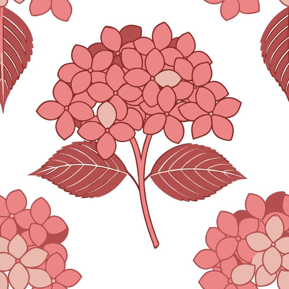 Elegant Pink Hydrangea Floral Pattern Seamless Design Botanical vector