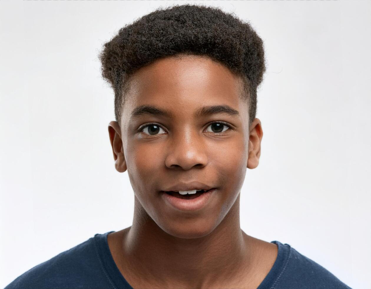 Close Up Portrait of African Teenager with Braided Style and Expression on White Background photo