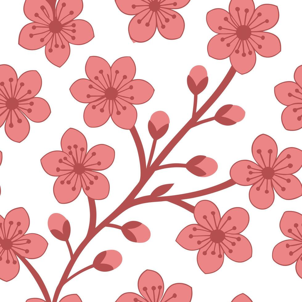 Pink Cherry Blossom Branch Floral Seamless Pattern Design vector