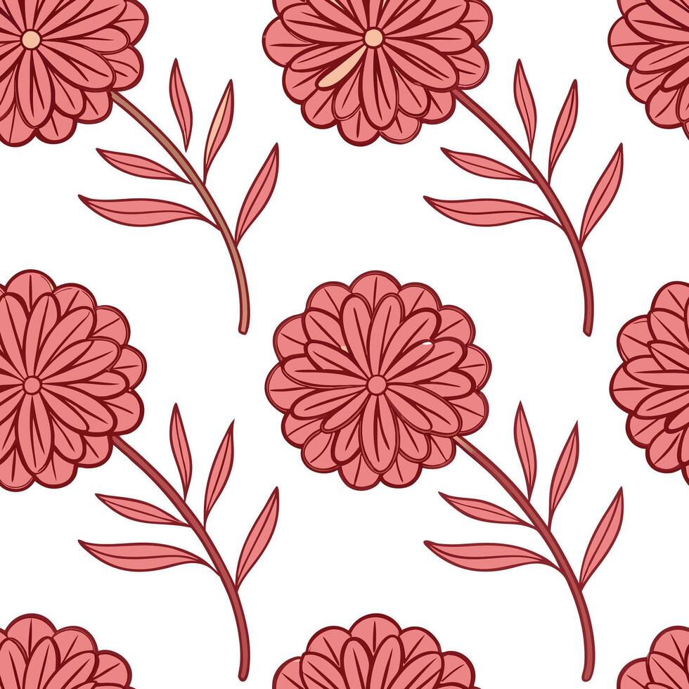 Seamless Pink Floral Pattern Elegant Flowers, Leaves, Botanical Design vector