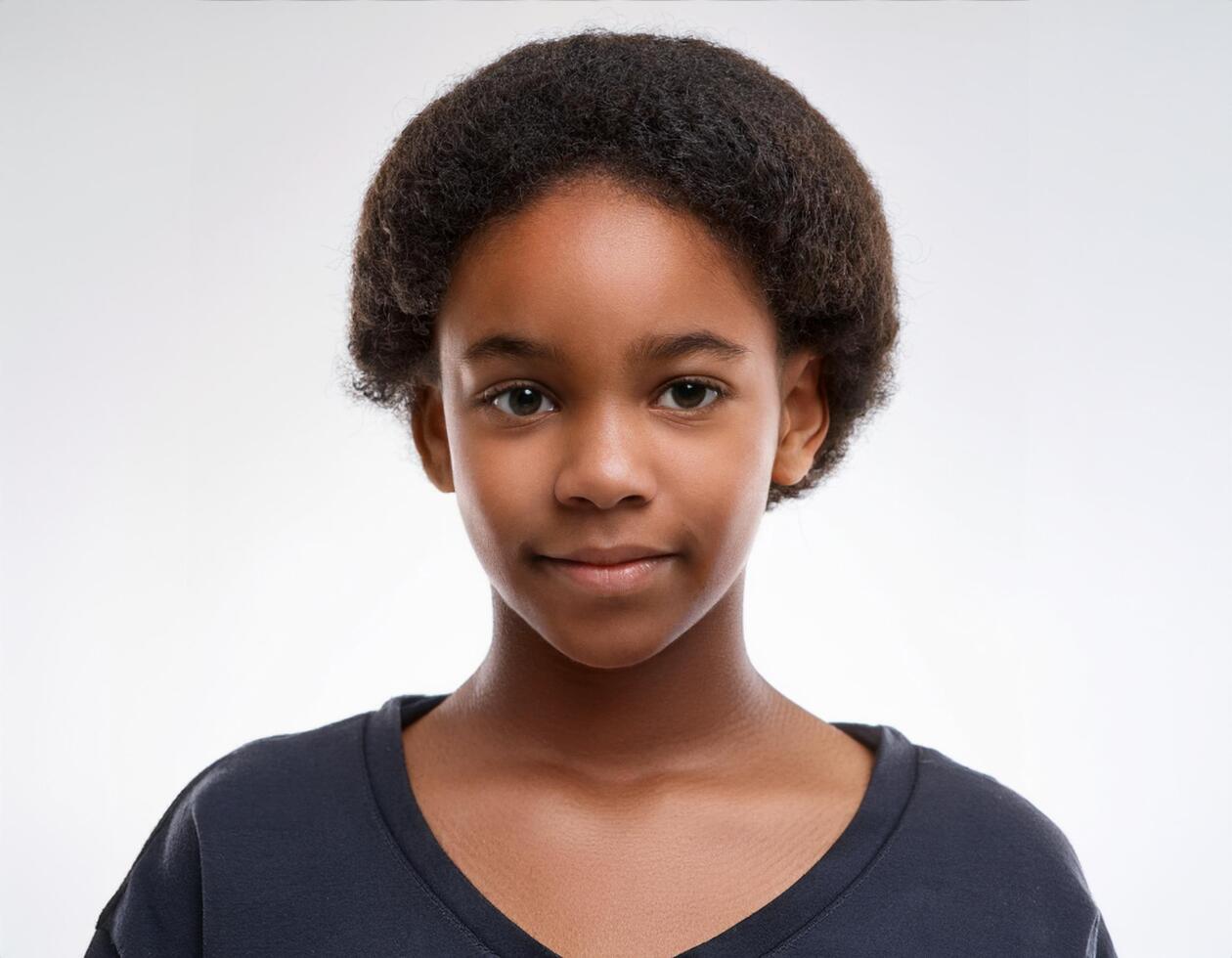 Portrait of African Teenager with Soft Defined Afro on White Background photo