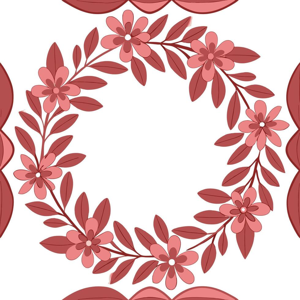 Red Floral Wreath Design Elegant, Circular, Botanical, Pattern, Seamless vector