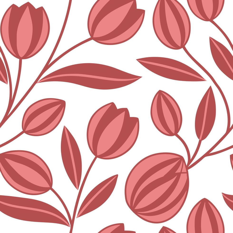 Red Tulip Floral Pattern Seamless Design White Background vector