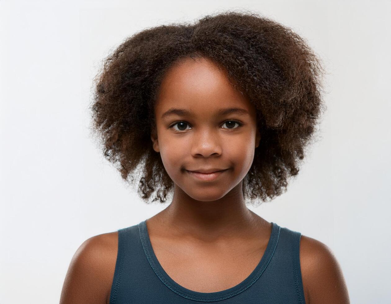 Portrait of African Teenager with Defined Shaved Sides and Natural Curls on White Background photo