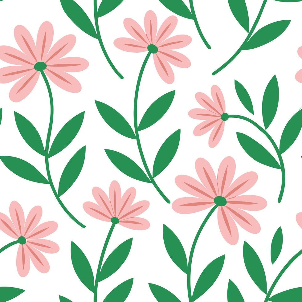 Pink Flower Seamless Pattern Floral Design, Botanical, White Background vector