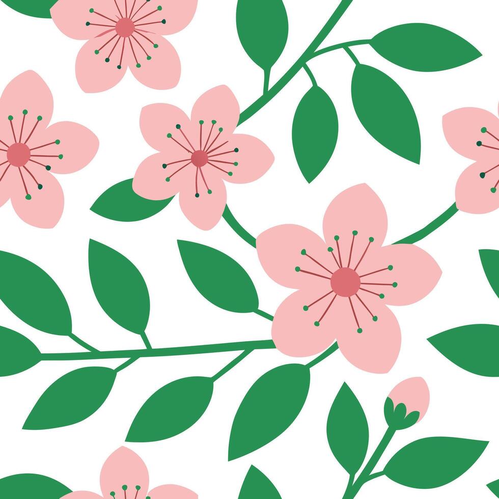 Pink Blossom Spring Floral Pattern Seamless Design Botanical vector