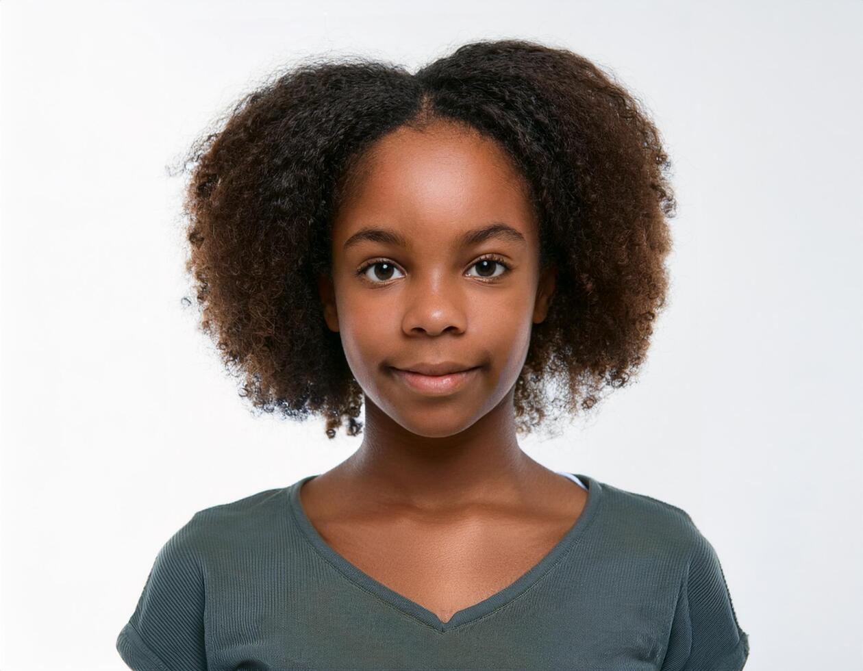 Portrait of African Teenager with Defined Spiral Dreads and Expression on White Background photo