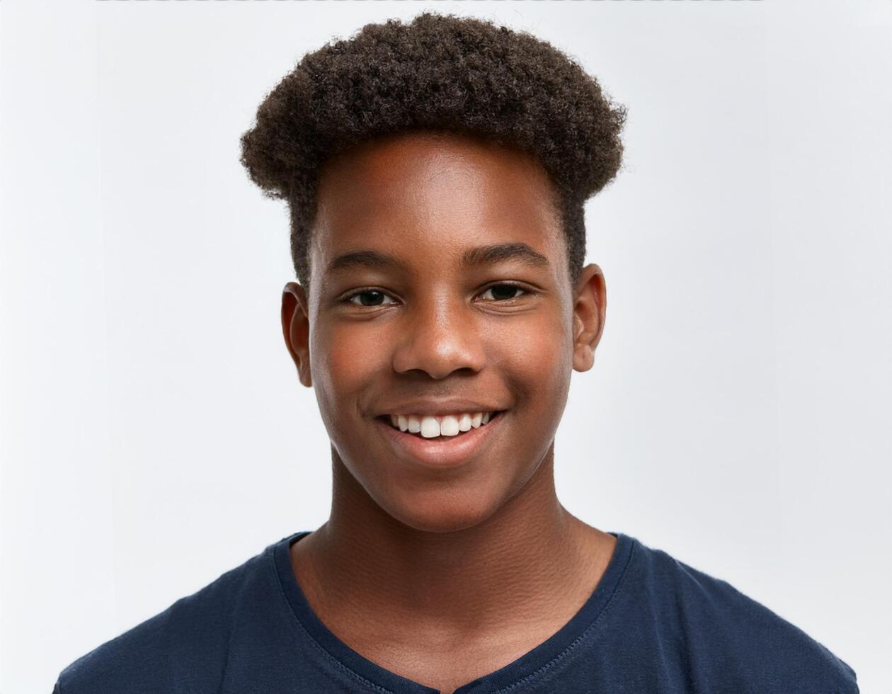 Portrait of African Teenager with Defined Braided Curls and Expression on White Background photo