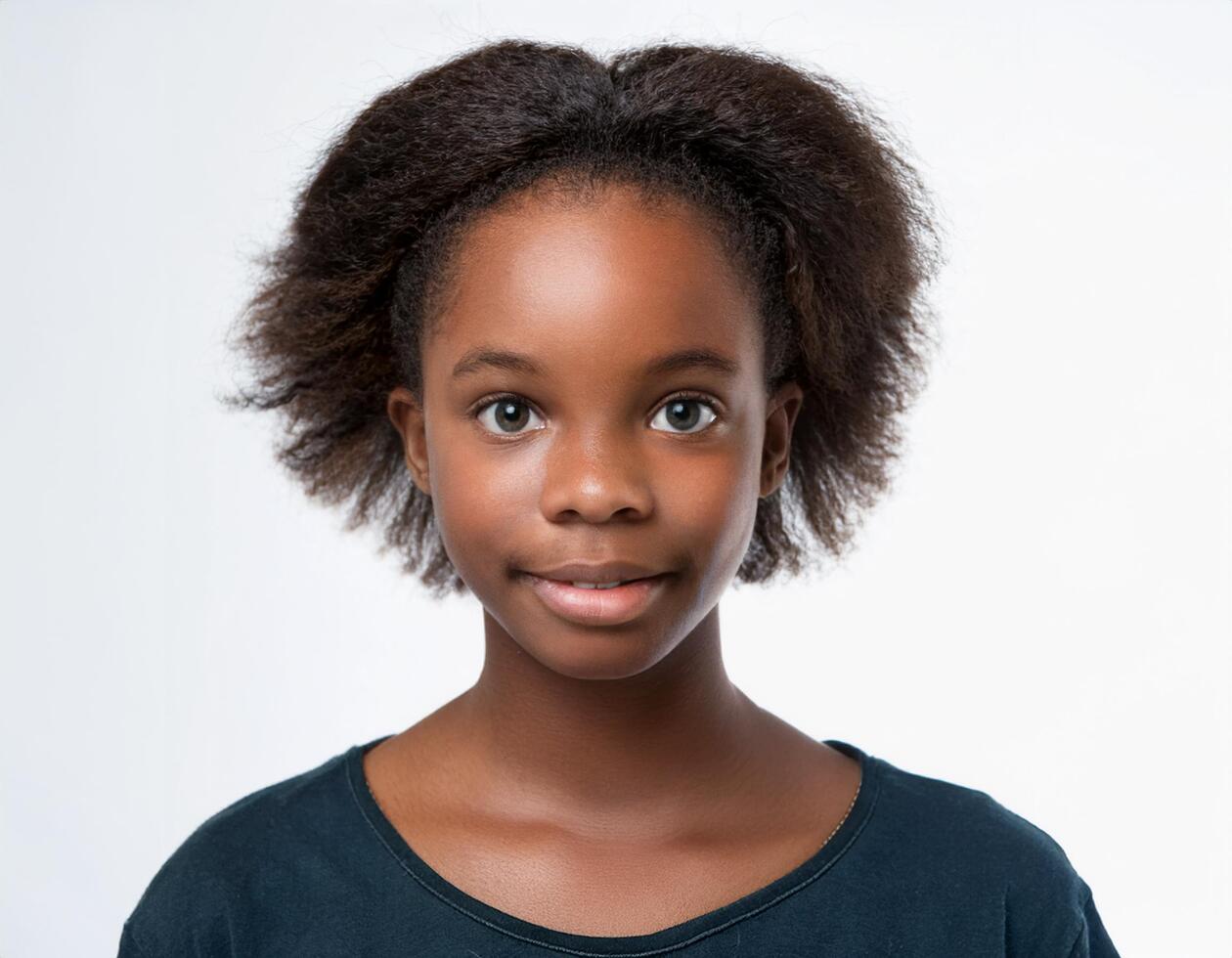 Portrait of African Teenager with Defined Short Ringlet Curls on White Background photo