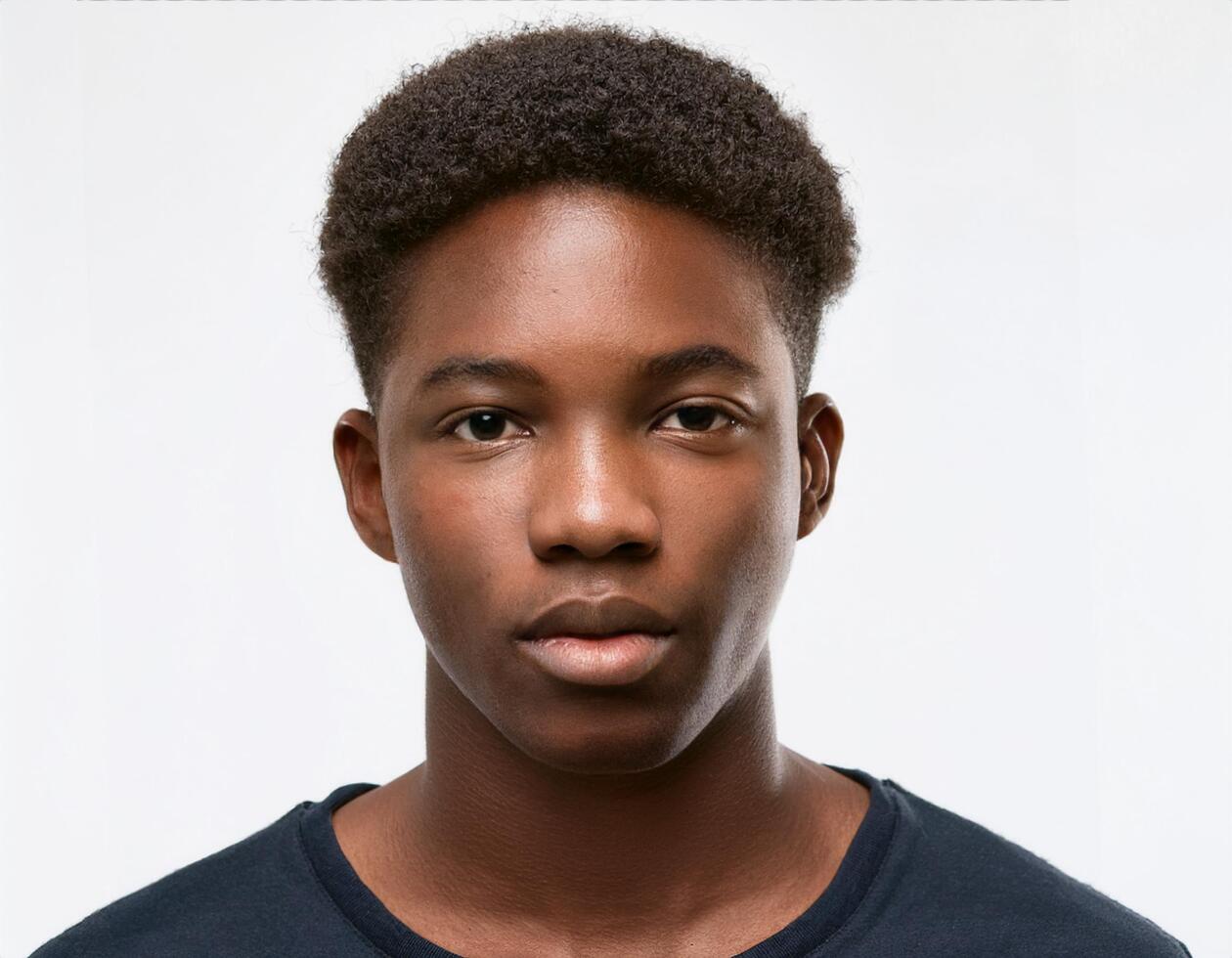 Studio Portrait of African Teenager with Defined Medium Length Textured Curls on White Background photo
