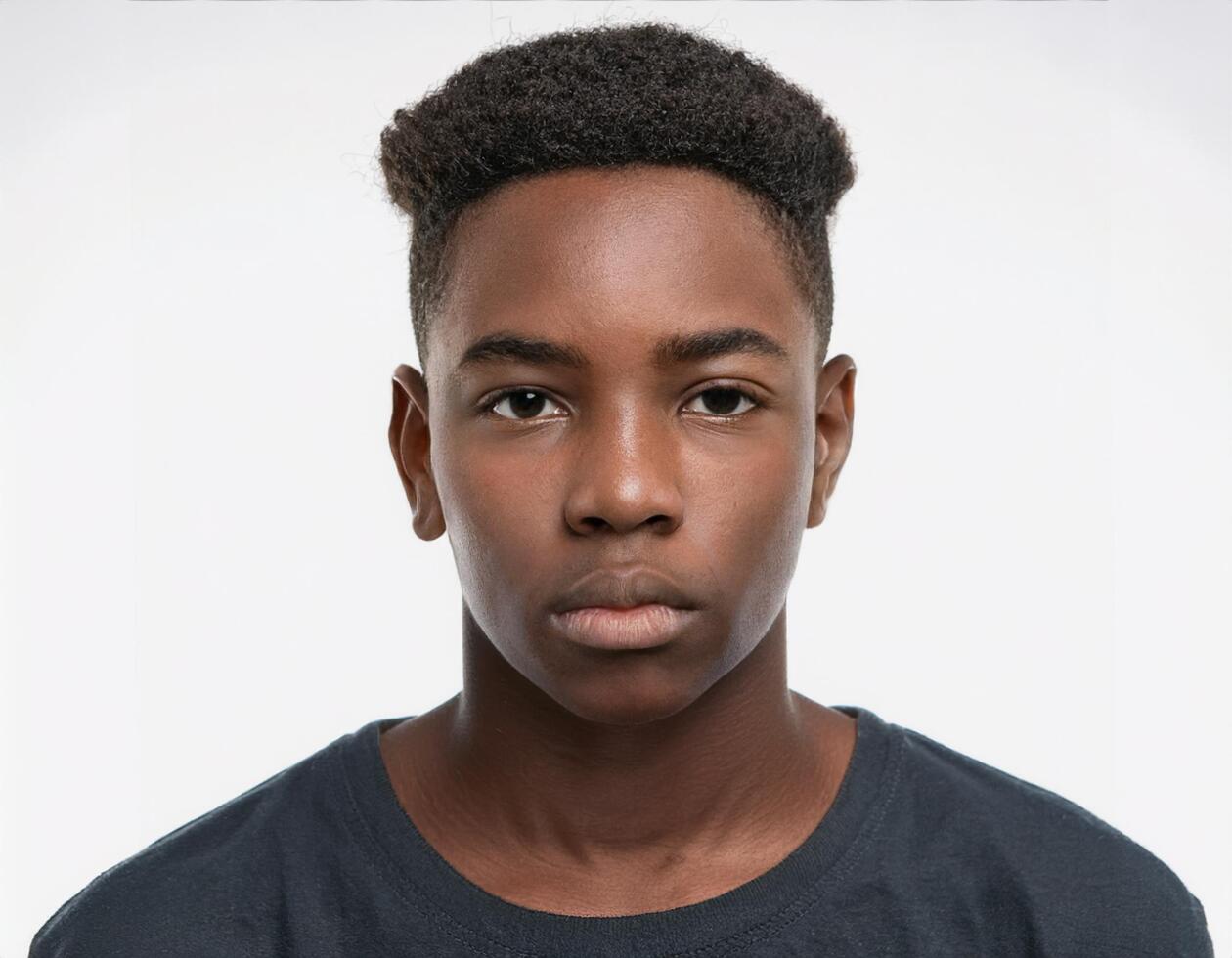 Studio Portrait of African Teenager with Defined Soft Ringlets on White Background photo