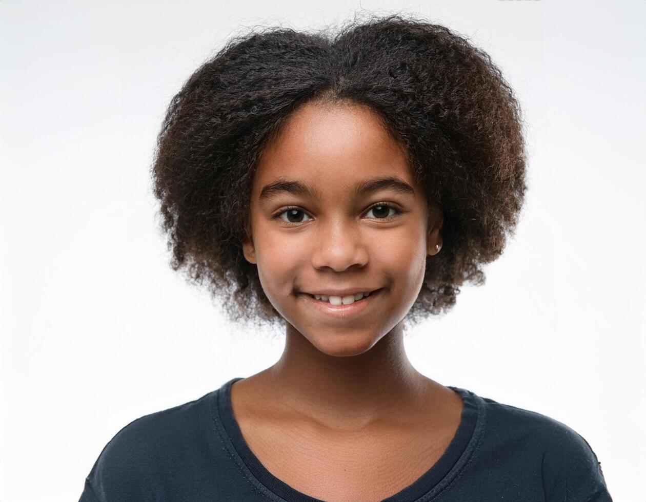 Close Up Portrait of African Teenager with Defined Medium Length Braids and Expression on White Background photo