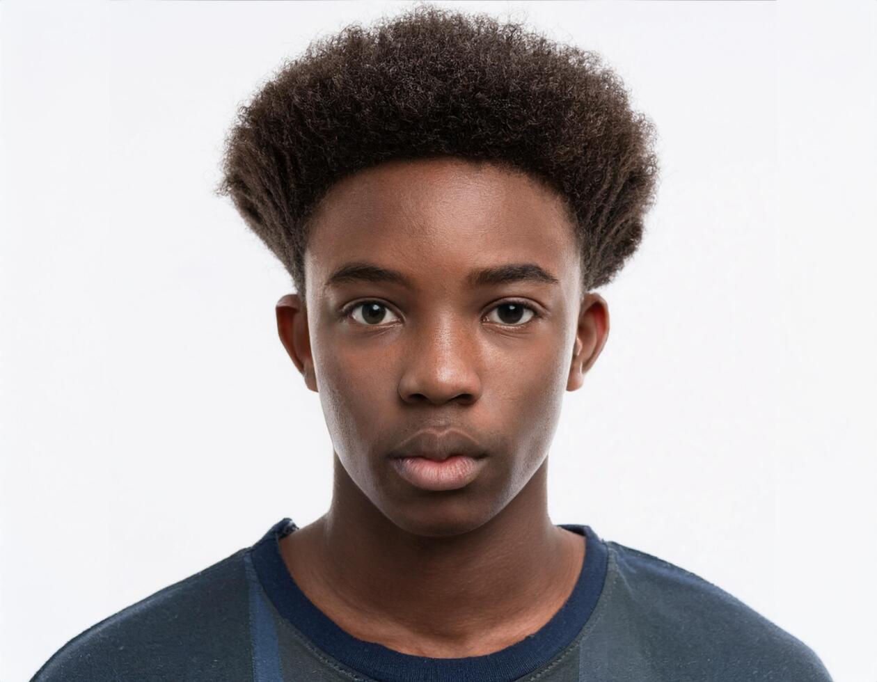 Close Up Portrait of African Teenager with Defined Wavy Dreads on White Background photo