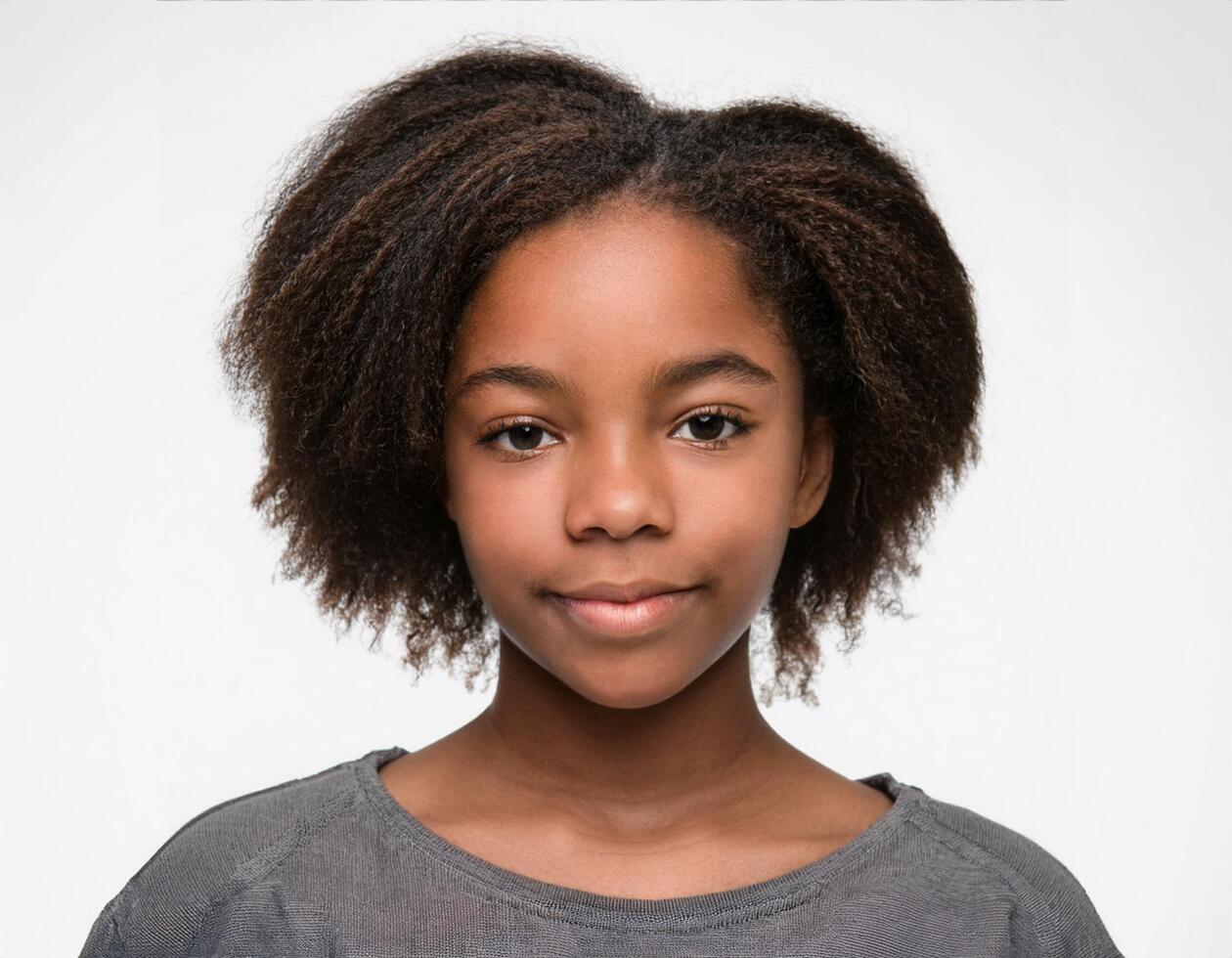 Close Up Portrait of African Teenager with Defined Defined Texture and Expression on White Background photo