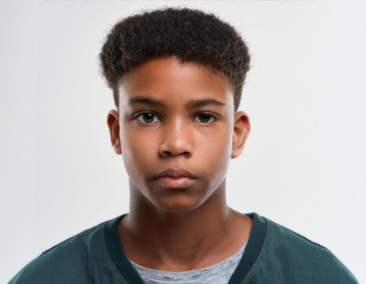 Studio Portrait of African Teenager with Defined Braids and Expression on White Background photo