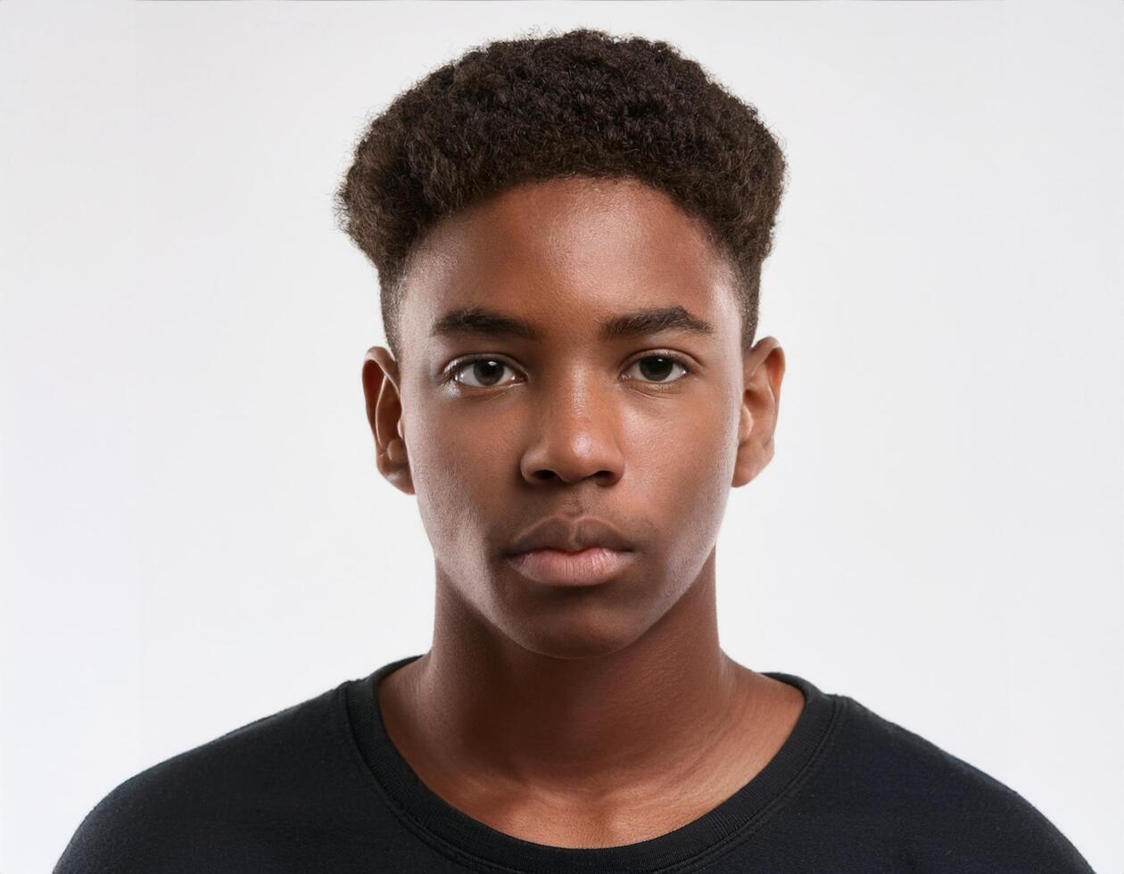 Portrait of African Teenager with Defined Full Curls on White Background photo